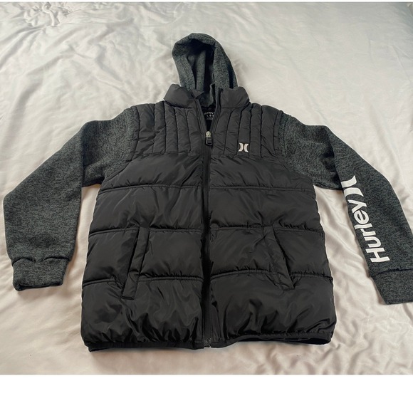 Hurley Other - Hurley Hybrid Puffer Jacket Boys Large 12-13 Black Gray Excellent Hooded Zip